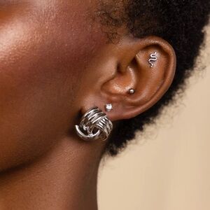 Caitlyn Minimalist White Gold Bold Silver Triple Knot Earrings